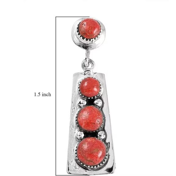 Santa Fe Style Coral Drop Earrings in Sterling Silver - Picture 3 of 7